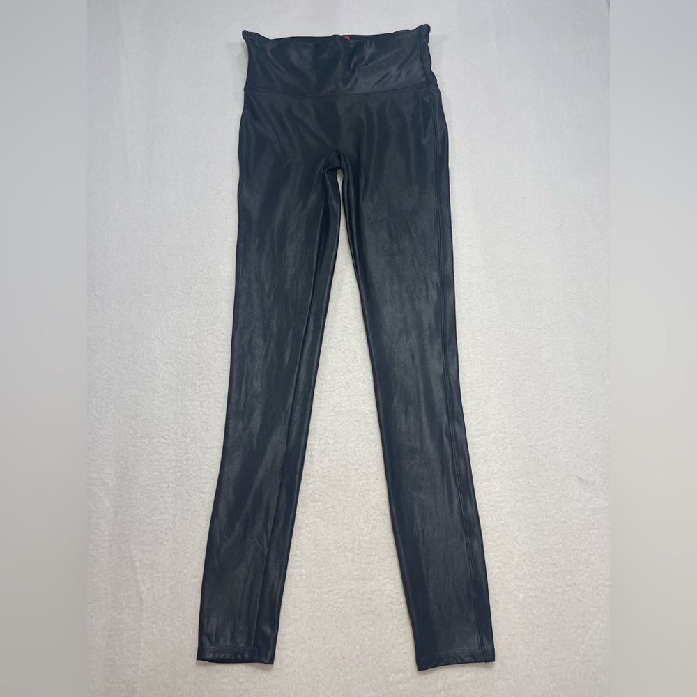 SPANX Faux Leather Leggings Black High Rise Slim Fit S Petite